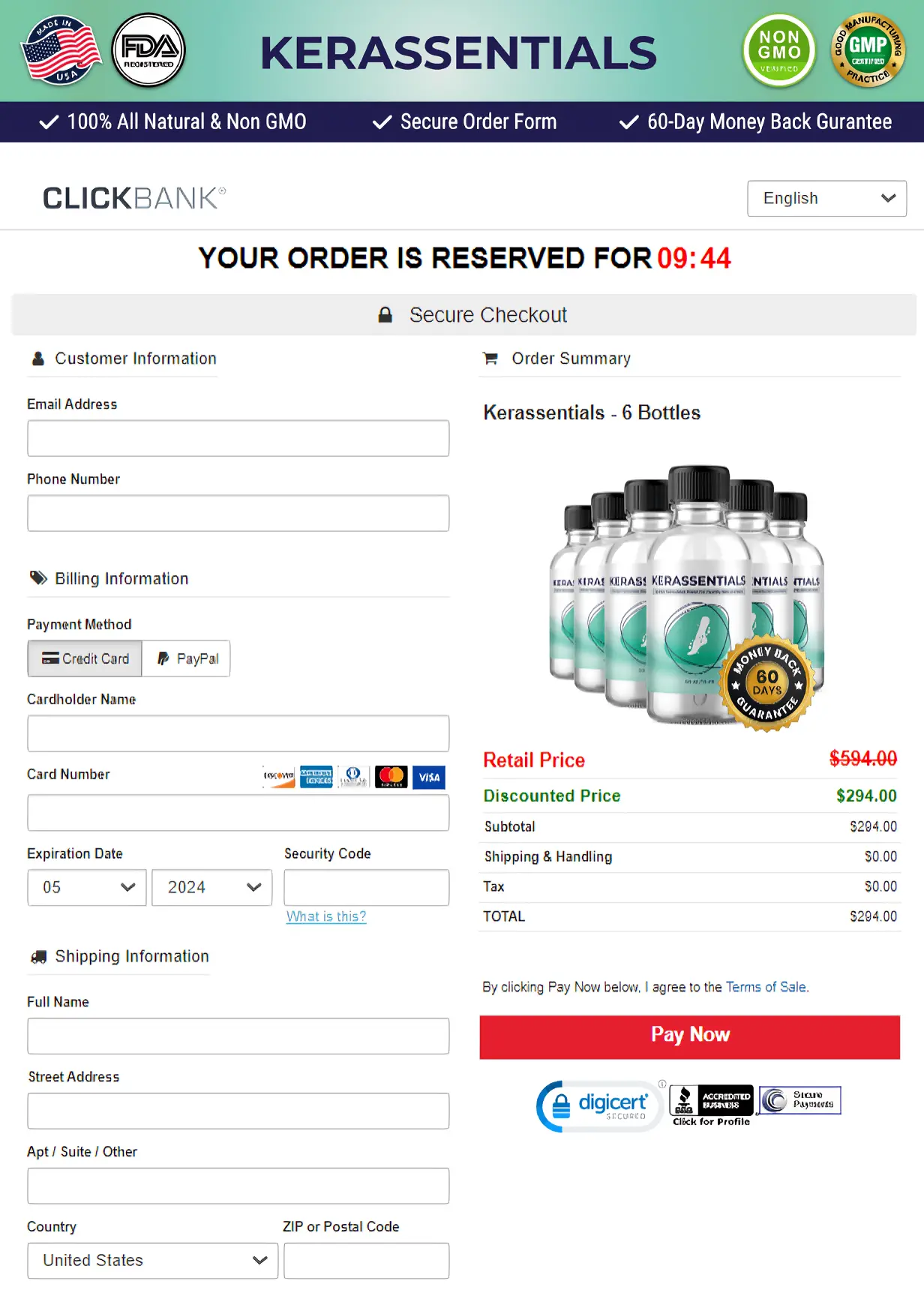 Order Kerassentials now - natural nail fungus treatment with 60-day money-back guarantee